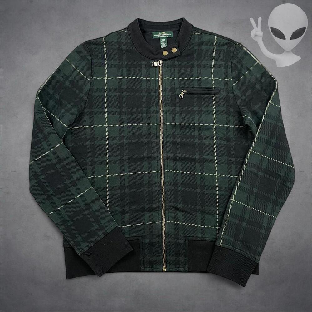 Lauren Ralph Lauren Blackwatch Plaid Bomber Jacket Womens Small Green Tartan Zip